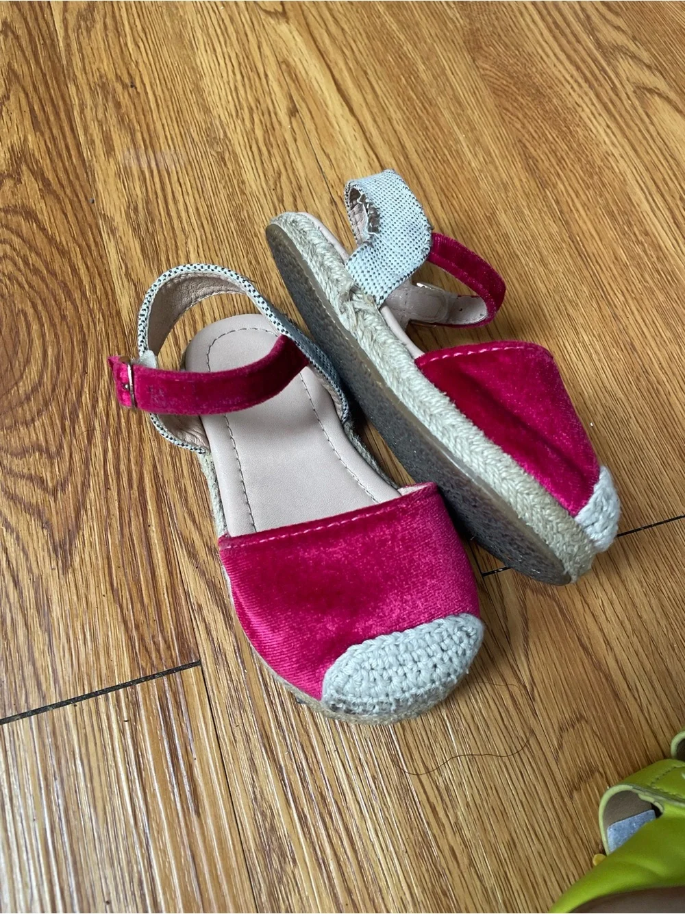 Kids Velvet Espadrille Sandals and Green Flower Hook-and-Loop Shoes - Set of 2